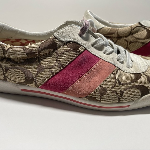 Coach Signature Pink Stripe Sneakers – Women’s – Classic “C” Logo - Picture 2 of 12